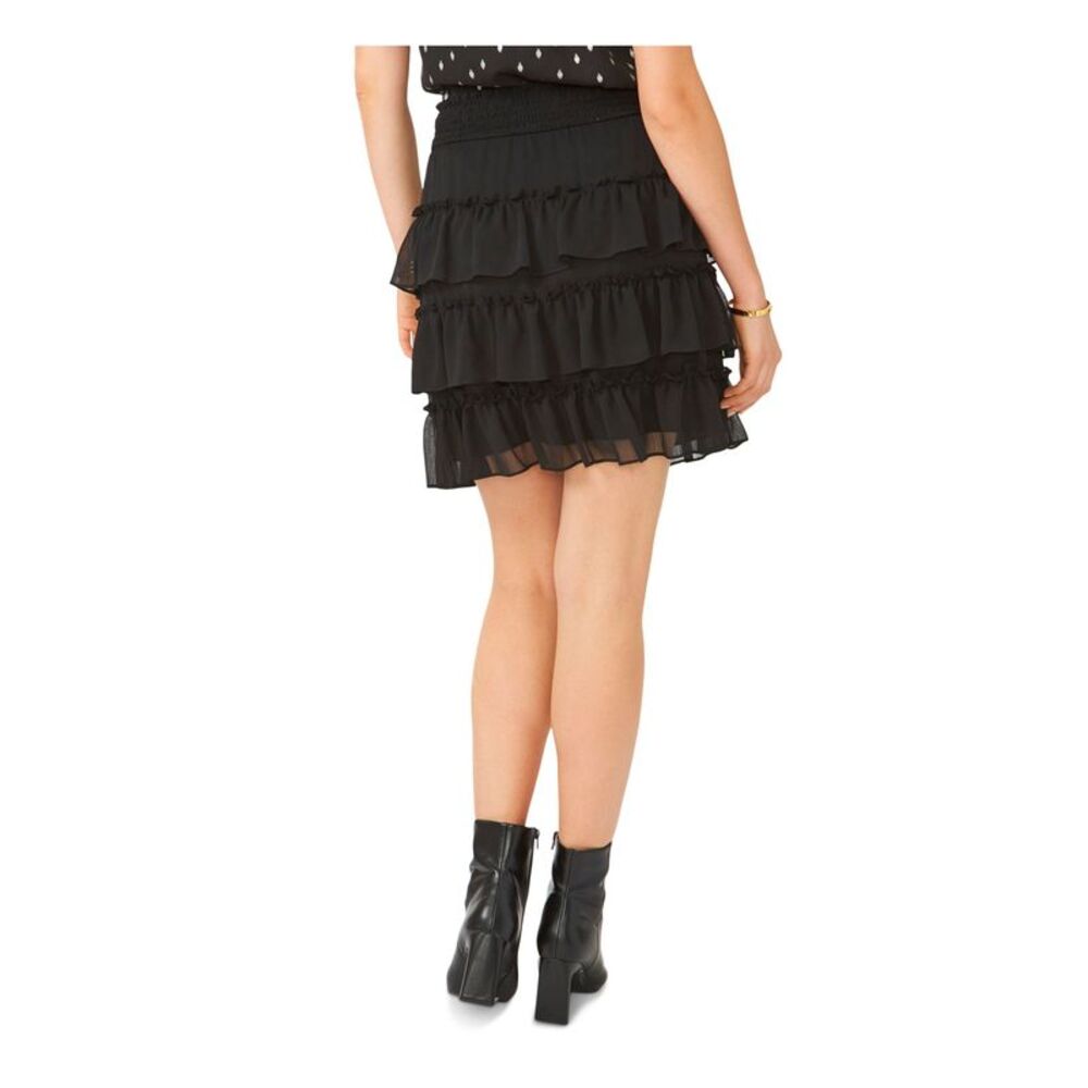 28TH & PARK Womens Ruffled Above The Knee Skirt Black Party Solid Juniors S - Picture 2 of 2